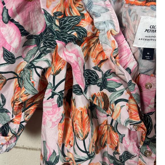 Anthropologie X Cecilia Patterson Pink Floral print Ruffle blouse size XL - Picture 9 of 9